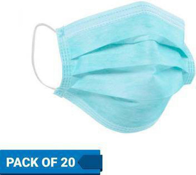 Wellstar Protective Face Mask with NOSE CLIP CE ISO & GMP Certified Bacterial Filtration Surgical Mask 0003 Non-Washable, Water Resistant Surgical Mask With Melt Blown Fabric Layer(Blue, Free Size, Pack of 20, 3 Ply)