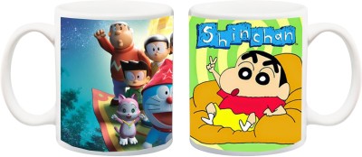 Stylotrendz Combo of all cartoons shinchan motu patlu and doraemon birthday special gift for kids boys girls Ceramic Coffee Mug(325 ml, Pack of 2)