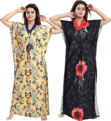 SHOPPING STATION Women Nighty with Robe(Multicolor)