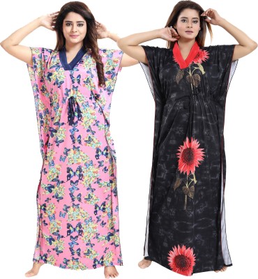 SHOPPING STATION Women Nighty with Robe(Multicolor)