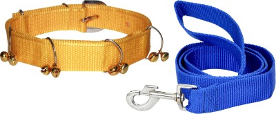 BODY BUILDING Dog Belt Combo of 1 inch Yellow Ghungroo Collar with Blue Leash Specially for Medium Breeds Dog Collar & Leash(Medium, Yellow Ghungroo Collar & Blue Leash)