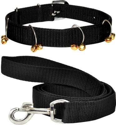 BODY BUILDING Dog Belt Combo of 1 inch Black Ghungroo Collar with Black Leash Specially for Medium Breeds Dog Collar & Leash(Medium, Black Ghungroo Collar & Black Leash)