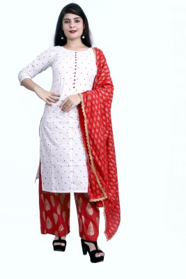 KRSALA Polka Print Kurta, Palazzo & Dupatta Set