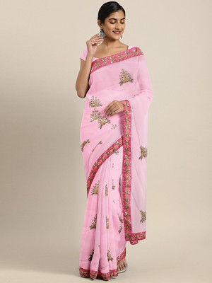 Shavya Printed Bollywood Net Saree(Pink)