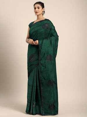 Shavya Self Design Bollywood Silk Blend Saree(Dark Green)