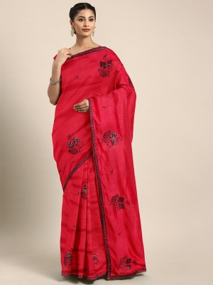 BOVTY Self Design Bollywood Silk Blend Saree(Red)