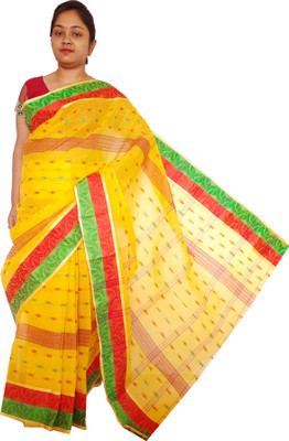 Mayabi Woven Tant Pure Cotton Saree(Yellow)