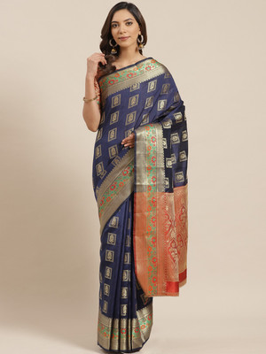 Kimisha Woven Banarasi Silk Blend Saree(Blue)