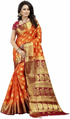 FAB WOVEN Self Design Bollywood Art Silk Saree(Orange)
