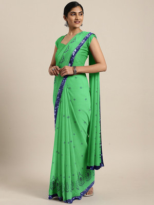 Shavya Self Design Bollywood Georgette Saree(Green)