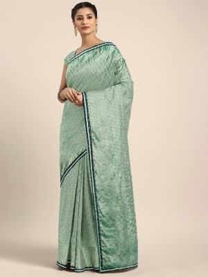 BOVTY Self Design Bollywood Silk Blend Saree(Green)