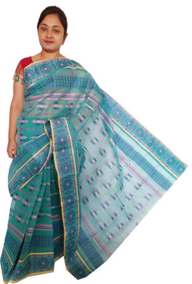 Mayabi Woven Tant Pure Cotton Saree(Blue)