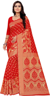 Fancy Fab Woven, Solid/Plain Sambalpuri Silk Blend, Jacquard Saree(Red)