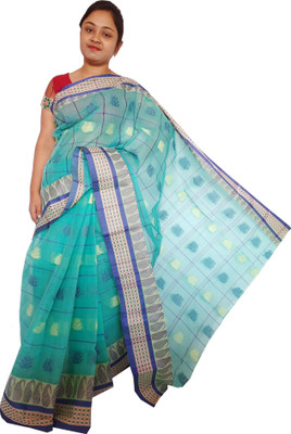 Mayabi Woven Tant Pure Cotton Saree(Light Blue)