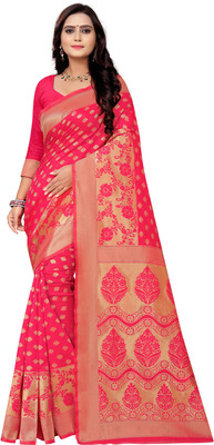 Fancy Fab Woven, Solid/Plain Bollywood Silk Blend, Jacquard Saree(Pink)