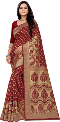 Fancy Fab Woven, Solid/Plain Sambalpuri Silk Blend, Jacquard Saree(Maroon)