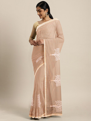 Shavya Printed Bollywood Net Saree(Cream)