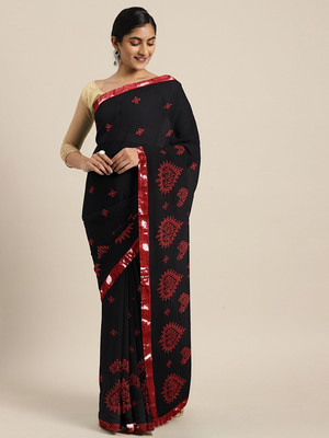 BOVTY Self Design Bollywood Georgette Saree(Black)