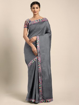 BOVTY Self Design Bollywood Silk Blend Saree(Grey)