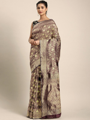 Shavya Self Design Bollywood Silk Blend Saree(Brown)