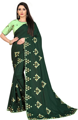 Vedant Vastram Embroidered Bollywood Silk Blend Saree(Dark Green)