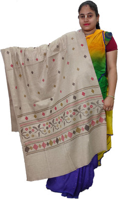 KAVIM Wool Printed Women, Men Shawl(Beige)