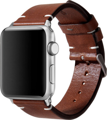 DailyObjects Brown Two-stitch Handmade Leather WatchBand (Silver 38/40mm) Smart Watch Strap(Brown)