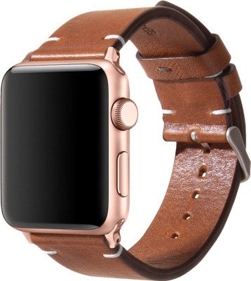 DailyObjects Tan Two-stitch Handmade Leather WatchBand (Gold 38/40mm) Smart Watch Strap(Brown)