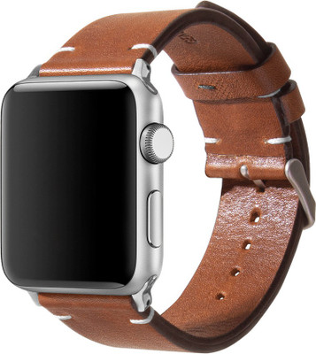 DailyObjects Tan Two-stitch Handmade Leather WatchBand (Silver 42/44mm) Smart Watch Strap(Brown)