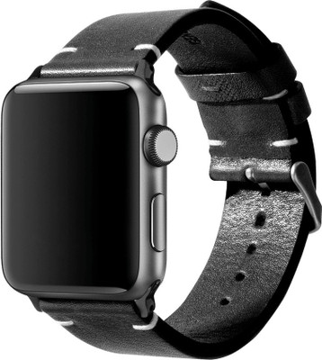 DailyObjects Black Two-stitch Handmade Leather WatchBand (Black 42/44mm) Smart Watch Strap(Black)