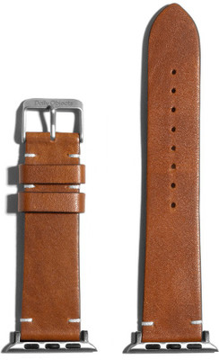 DailyObjects Tan Two-stitch Handmade Leather WatchBand (Silver 38/40mm) Smart Watch Strap(Brown)