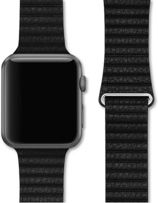 DailyObjects Black Leather Loop WatchBand (38/40mm) Smart Watch Strap(Black)