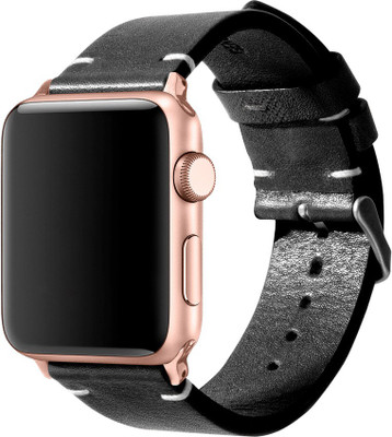 DailyObjects Black Two-stitch Handmade Leather WatchBand (Gold 42/44mm) Smart Watch Strap(Black)