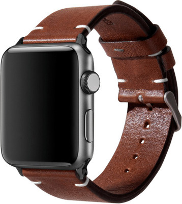 DailyObjects Brown Two-stitch Handmade Leather WatchBand (Black 42/44mm) Smart Watch Strap(Brown)