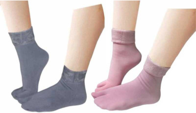 Bracevor Winter Socks Velvet Thermal Thumb Warm Ankle Calf length Feather Fleece Fur Stretchy Elastic Socks For Men,Women,Girls and Boys Unisex Socks Men & Women Solid Ankle Length(Pack of 2)