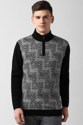 PETER ENGLAND Geometric Print Round Neck Casual Men Grey Sweater