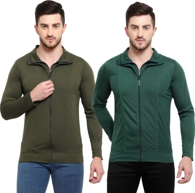 Adorbs Solid Men Polo Neck Dark Green T-Shirt