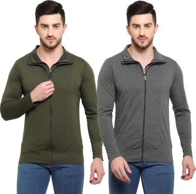 Adorbs Solid Men Polo Neck Green, Grey T-Shirt