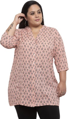 PLUSS Casual 3/4 Sleeve Printed Women Pink Top