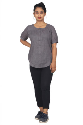 ceil Casual Half Sleeve Solid Women Grey Top