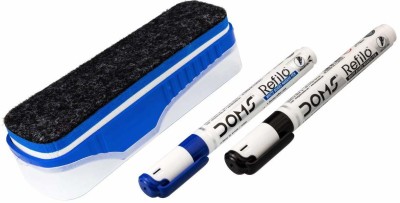 DOMS Magnetic Whiteboard Duster With 2 Whiteboard Marker(Set of 2, Black, Blue)