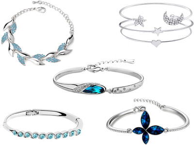Om Jewells Alloy Crystal Rhodium Bracelet Set(Pack of 5)