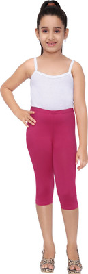 Robinbosky Capri For Girls Casual Solid Cotton Lycra Blend(Pink Pack of 1)