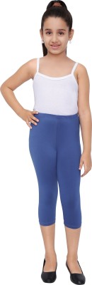 Robinbosky Capri For Girls Casual Solid Cotton Lycra Blend(Blue Pack of 1)