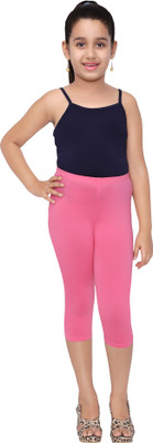 Robinbosky Capri For Girls Casual Solid Cotton Lycra Blend(Pink Pack of 1)