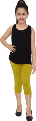 Robinbosky Capri For Girls Casual Solid Cotton Lycra Blend(Yellow Pack of 1)
