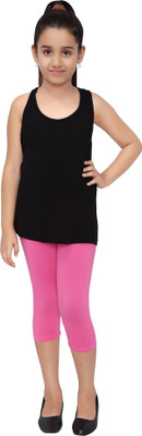 Robinbosky Capri For Girls Casual Solid Cotton Lycra Blend(Pink Pack of 1)