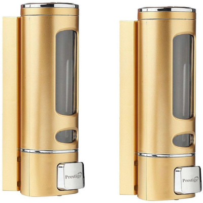 Prestige Soap Dispenser with Lock Key for Sink Bathroom Pack Of 2 400 ml Shampoo, Liquid, Conditioner Dispenser(Gold)