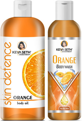KEYA SETH AROMATHERAPY Bath Care Combo with Orange Body wash 200ml + Skin Defence Orange Body Oil 400ml.(2 Items in the set)