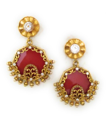 Preet Art Jewellery Antique gold plated oxidised crystal pearl long earrings Brass, Crystal Drops & Danglers